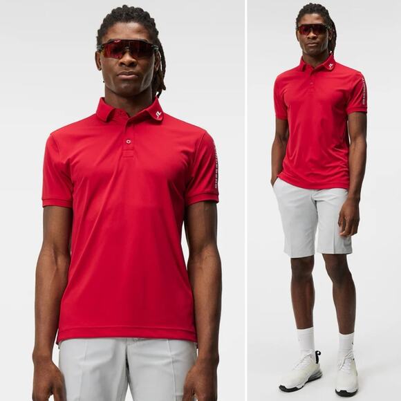 J. LINDEBERG Tour Tech Slim Fit Polo Chili Pepper Red Logo Stretch Sz Large NEW - Picture 1 of 12